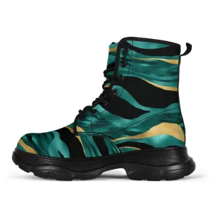 Gold & Teal Stripe Chunky Boots
