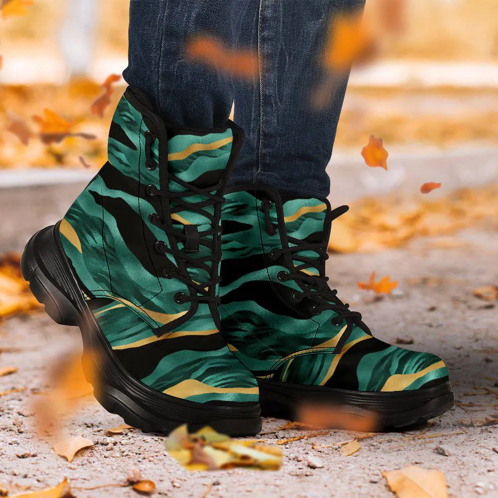 Gold & Teal Stripe Chunky Boots