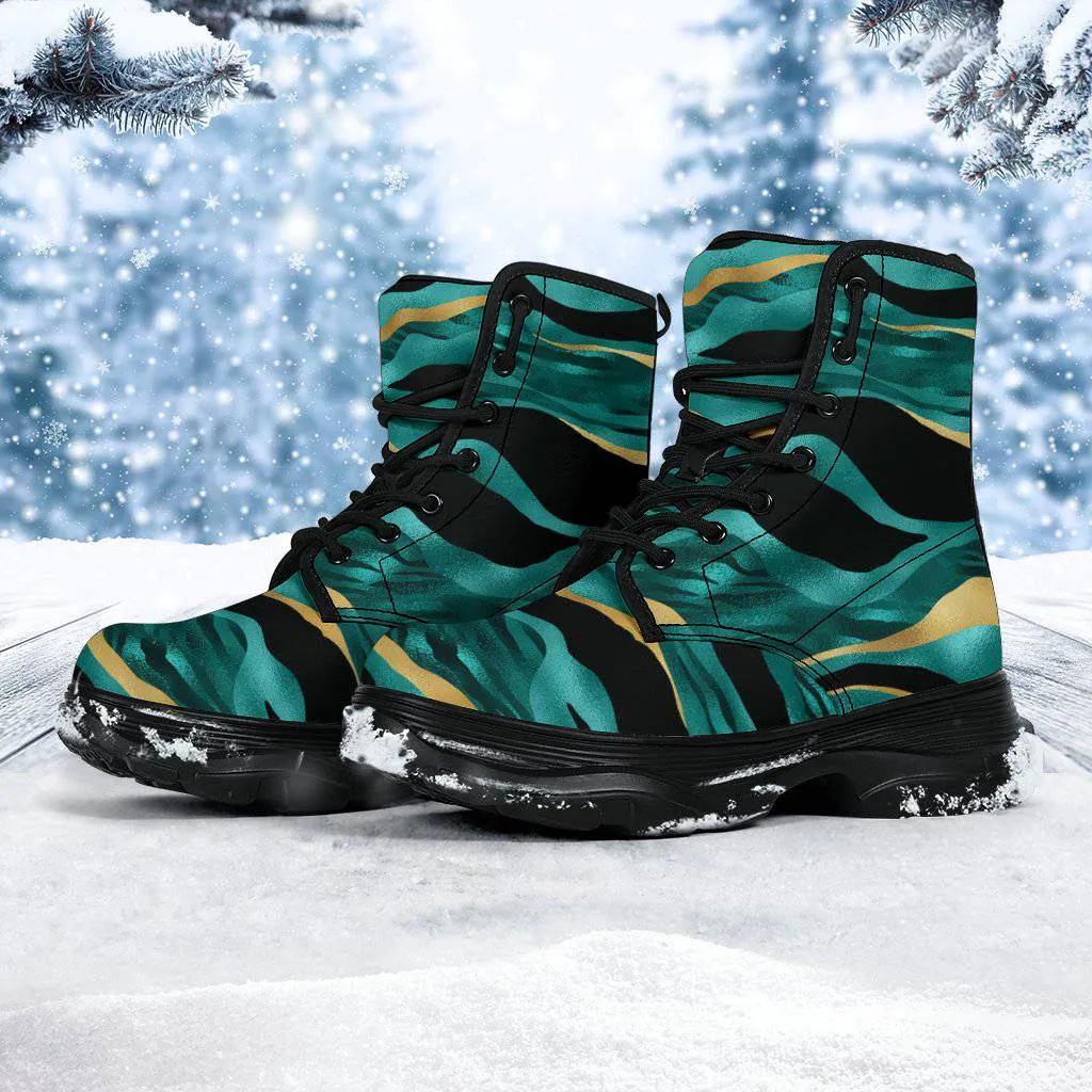 Gold & Teal Stripe Chunky Boots
