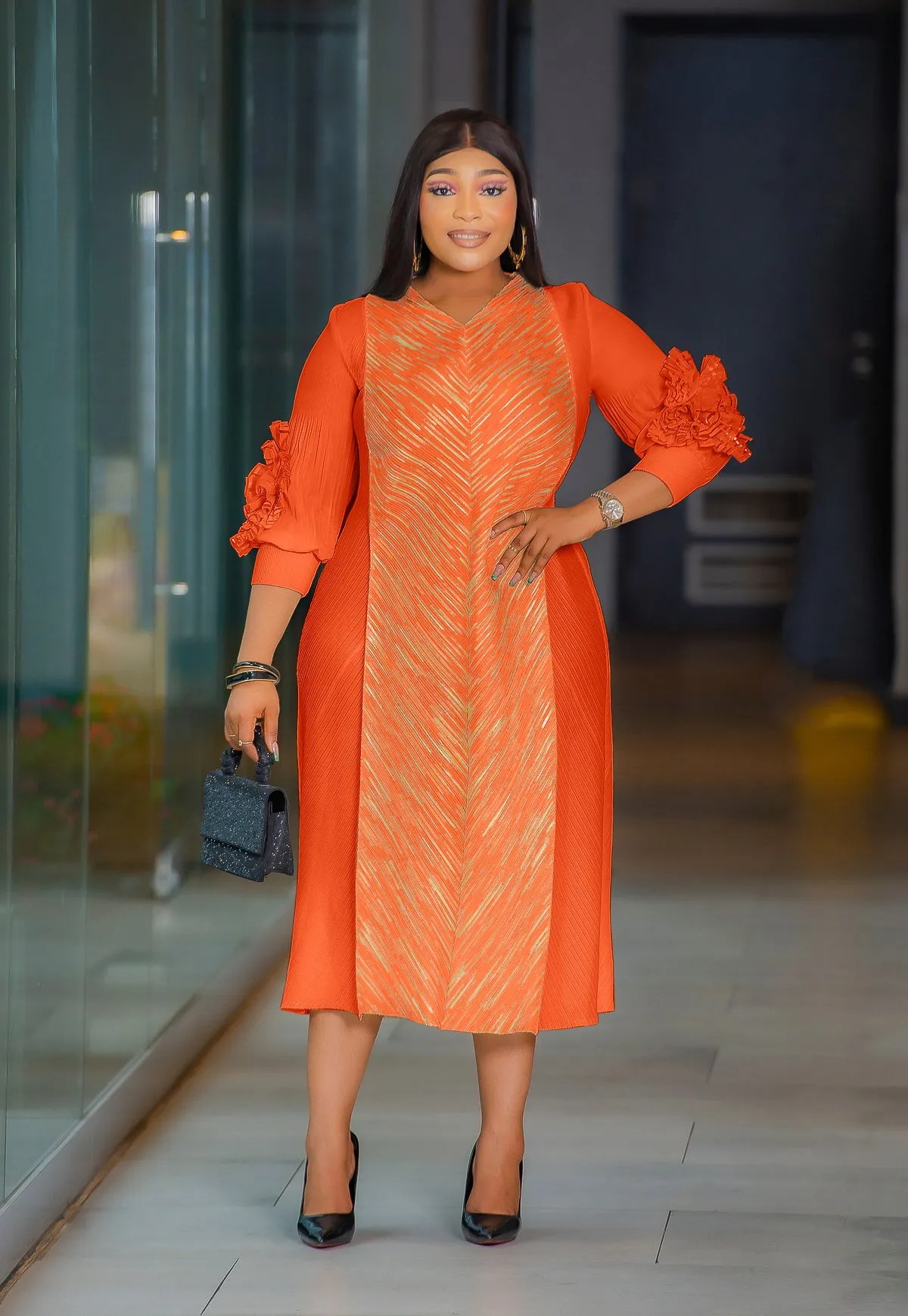 Golden Diva Tulips- 3D Petals Pleats Swing Dress (4 colors)