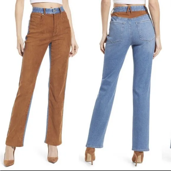 Good American Good Icon Suede Mixed Denim Jeans Size 18