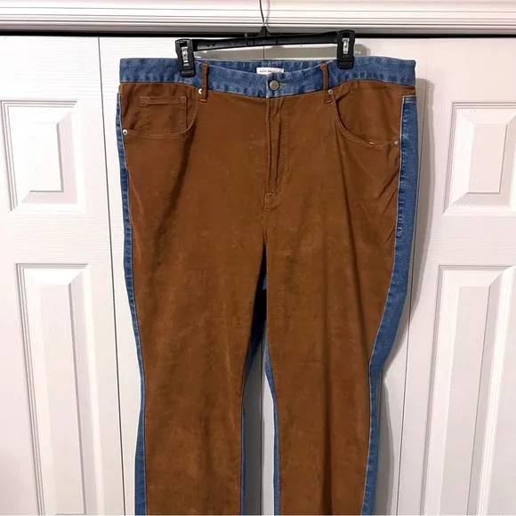 Good American Good Icon Suede Mixed Denim Jeans Size 18
