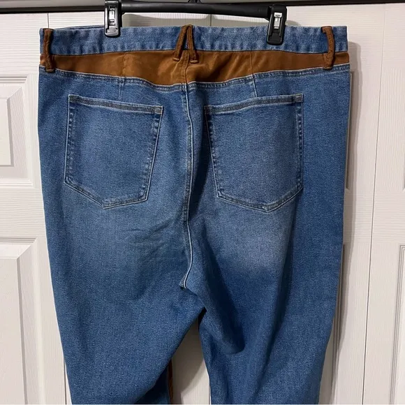 Good American Good Icon Suede Mixed Denim Jeans Size 18