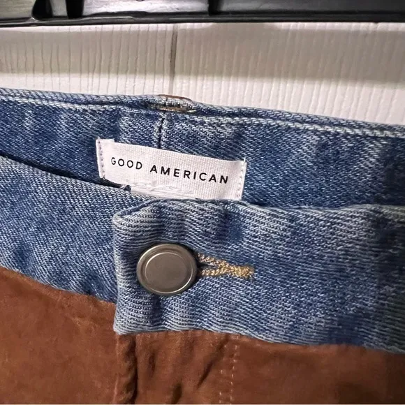 Good American Good Icon Suede Mixed Denim Jeans Size 18