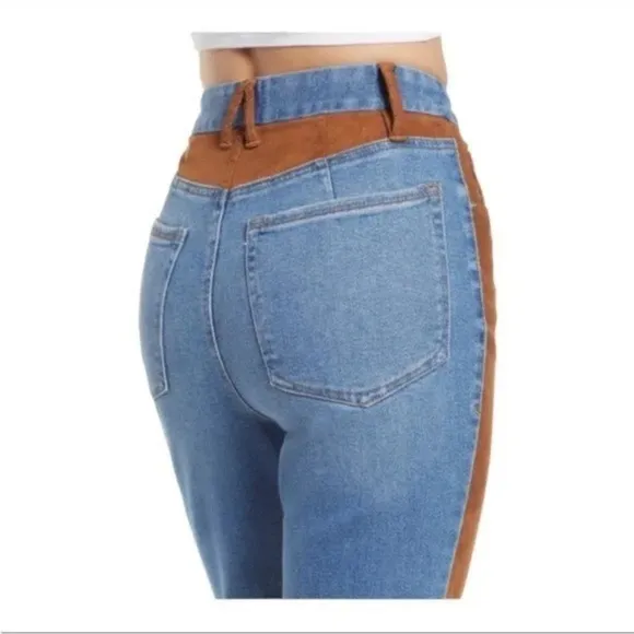 Good American Good Icon Suede Mixed Denim Jeans Size 18