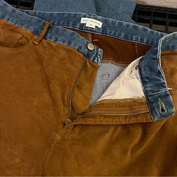 Good American Good Icon Suede Mixed Denim Jeans Size 18