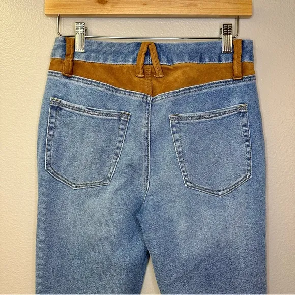 Good American Indigo High Rise Slim Fit Skinny Jean Faux Suede Accents Western