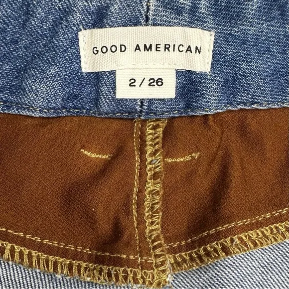 Good American Indigo High Rise Slim Fit Skinny Jean Faux Suede Accents Western