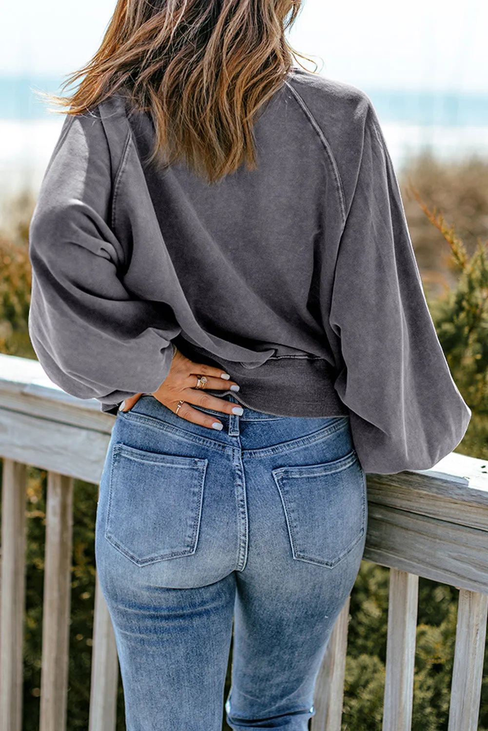 Gray Lantern Sleeve Pullover Sweatshirt