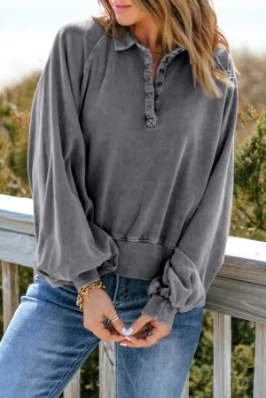 Gray Lantern Sleeve Pullover Sweatshirt
