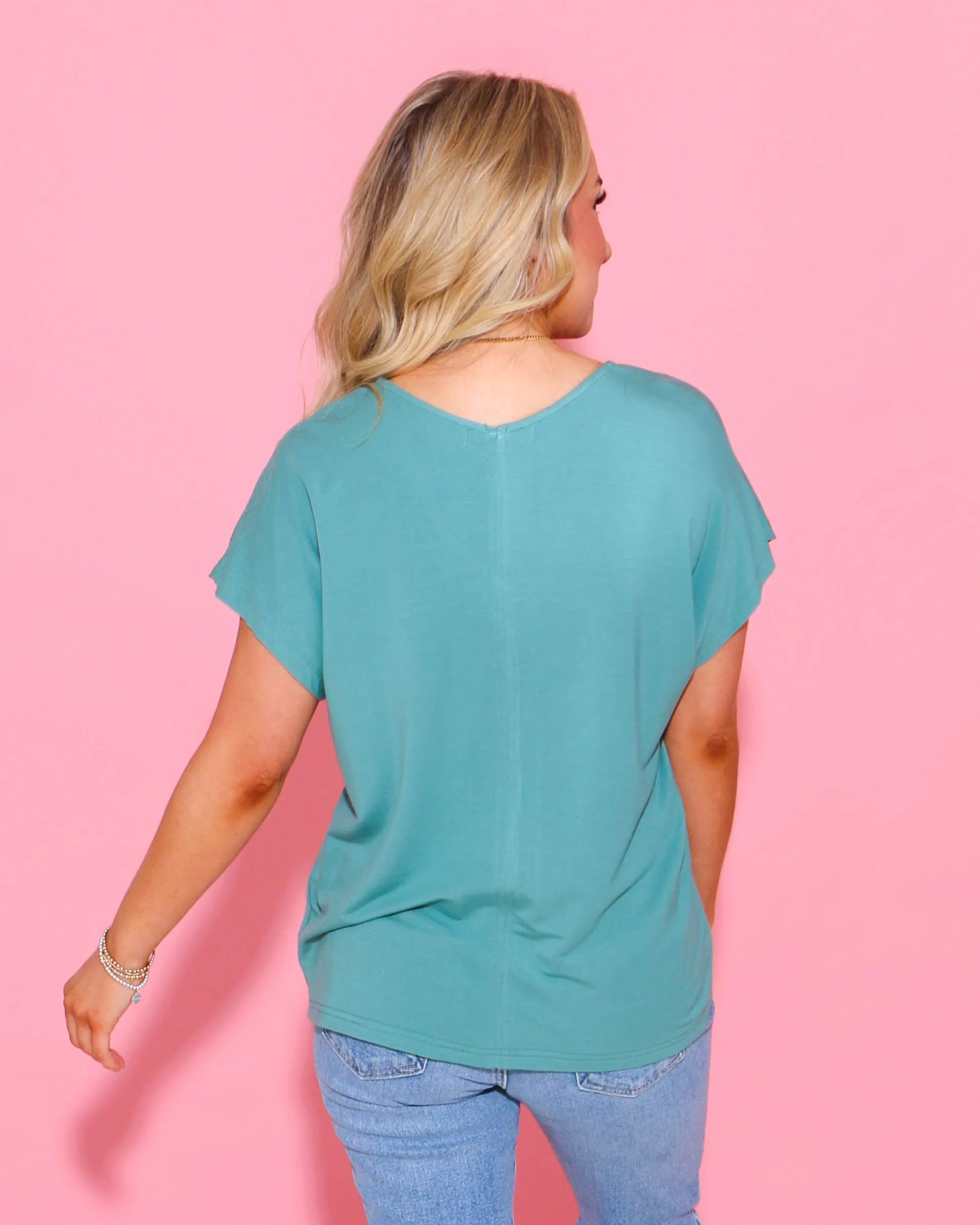 Green Buttery Soft Solid V-neck Top