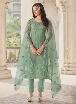 Green Heavy Embroidered Stylish Palazzo Suit