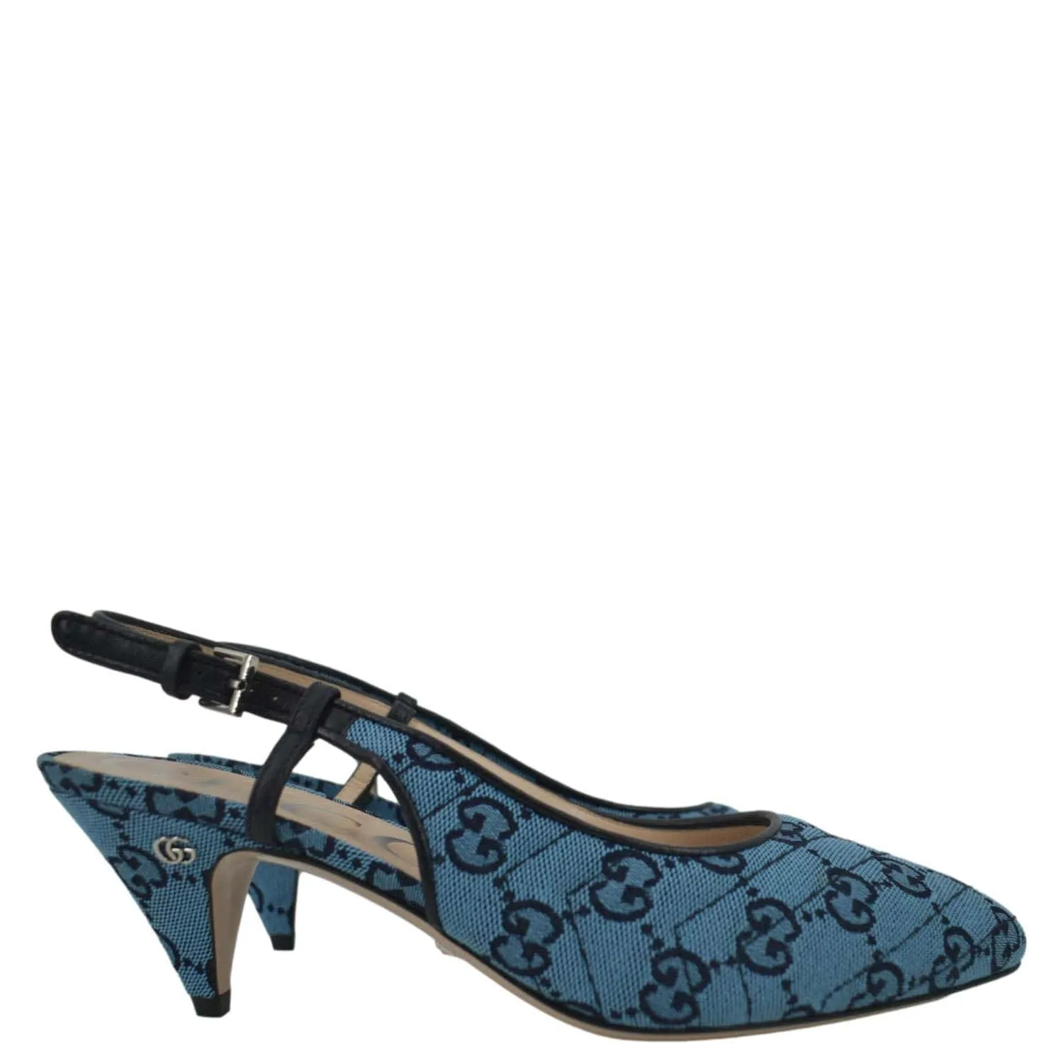 GUCCI Slingback GG Canvas Pumps Blue 663667 Size 38