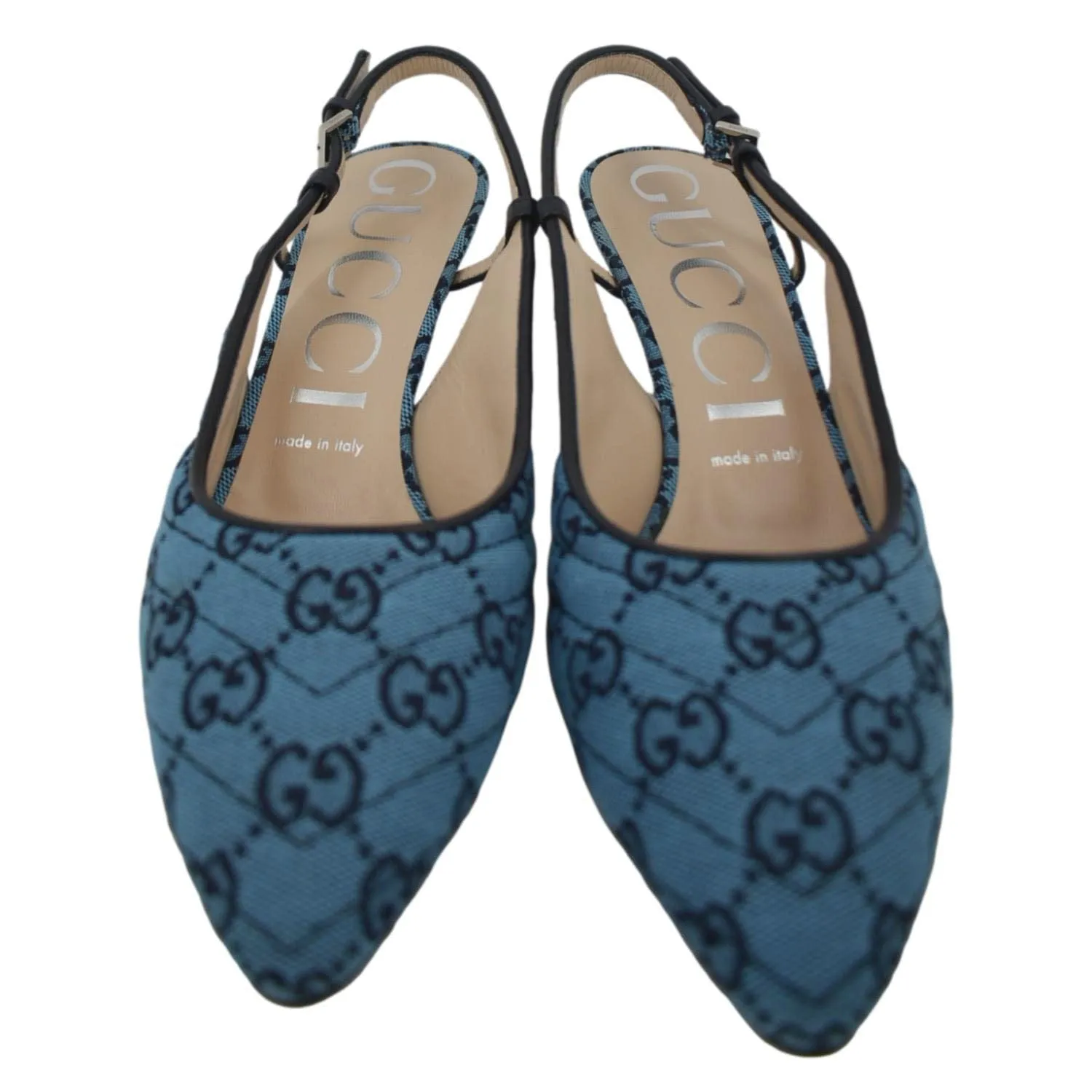 GUCCI Slingback GG Canvas Pumps Blue 663667 Size 38