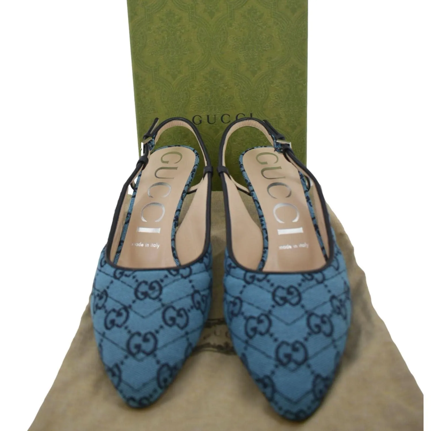 GUCCI Slingback GG Canvas Pumps Blue 663667 Size 38