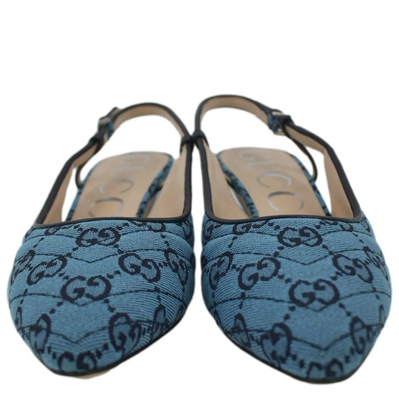 GUCCI Slingback GG Canvas Pumps Blue 663667 Size 38
