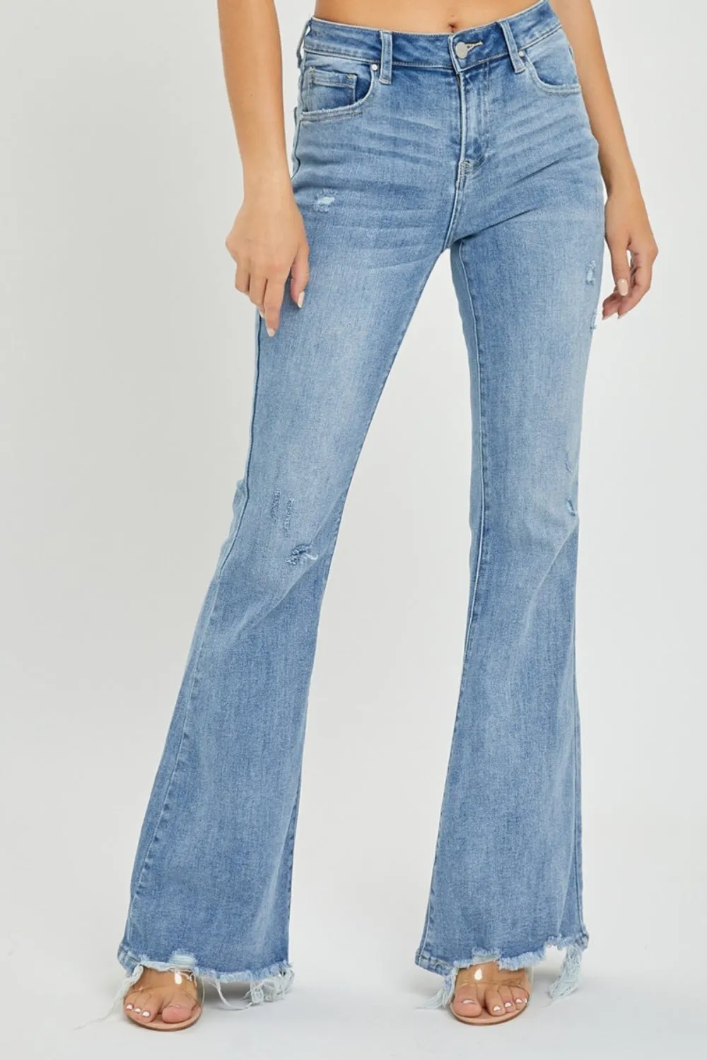 Hazel Blues® |  Risen High Rise Frayed Hem Flare Jeans