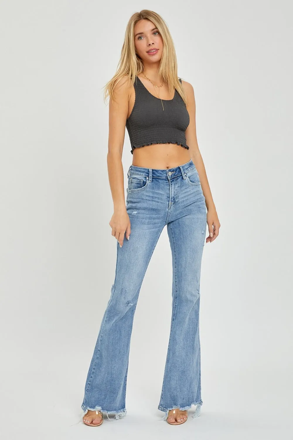 Hazel Blues® |  Risen High Rise Frayed Hem Flare Jeans
