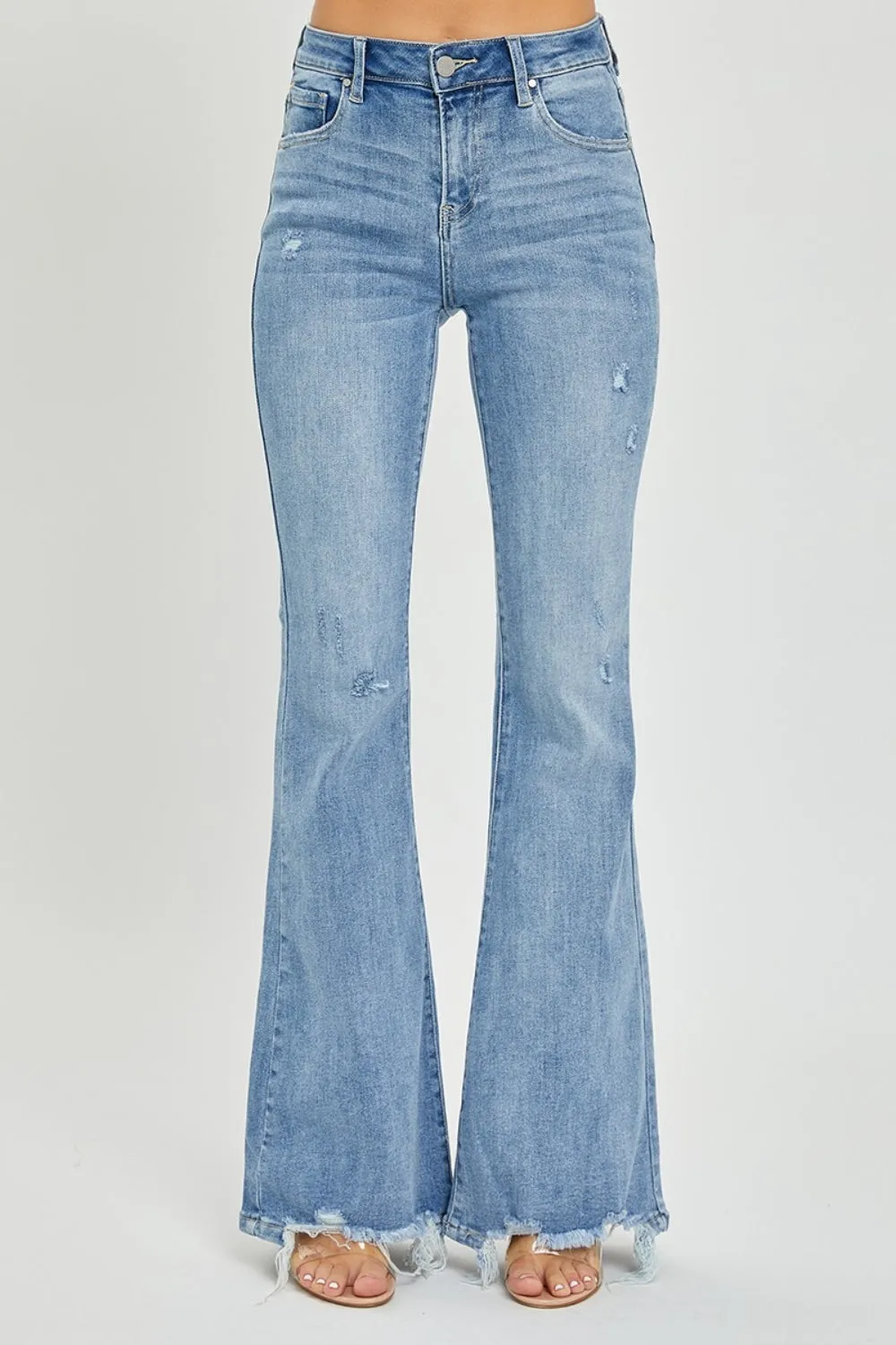 Hazel Blues® |  Risen High Rise Frayed Hem Flare Jeans