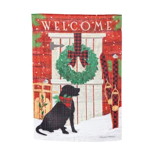 Holiday Barn Door Pup Garden Suede Flag,14s10022