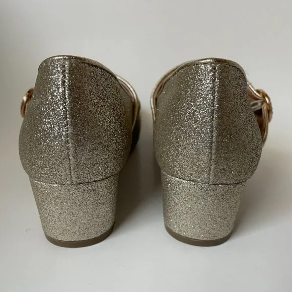INC Kids_Devon Gold Glitter Beige Girls Dress Block Heel Pumps