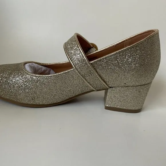 INC Kids_Devon Gold Glitter Beige Girls Dress Block Heel Pumps