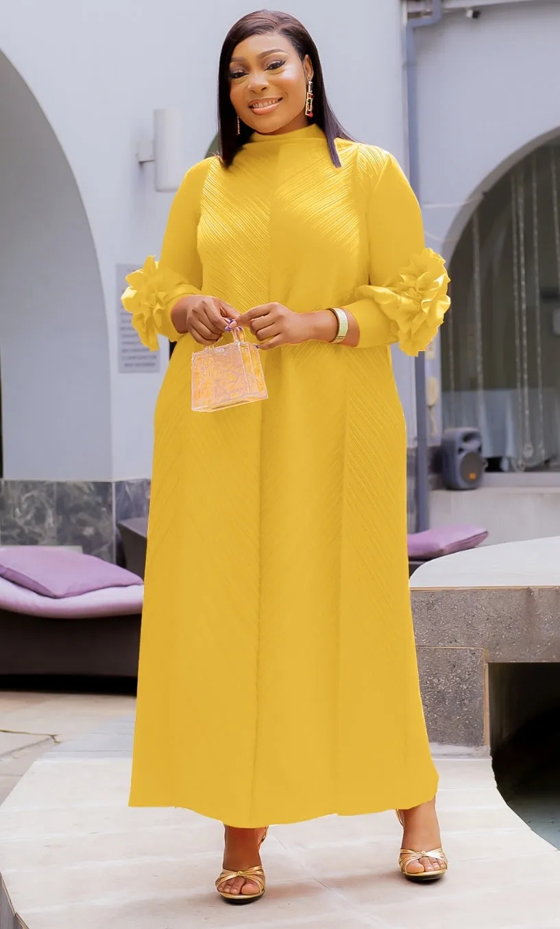 Jemilah Rose- 3D Petals Pleats Maxi Dress (3 colors)