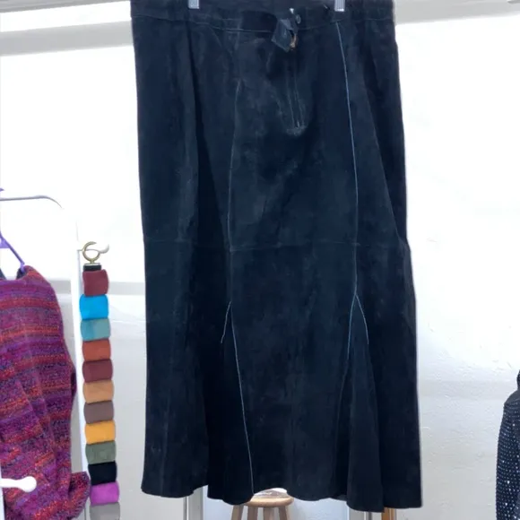 J.G. Hook Black suede flare, maxi skirt