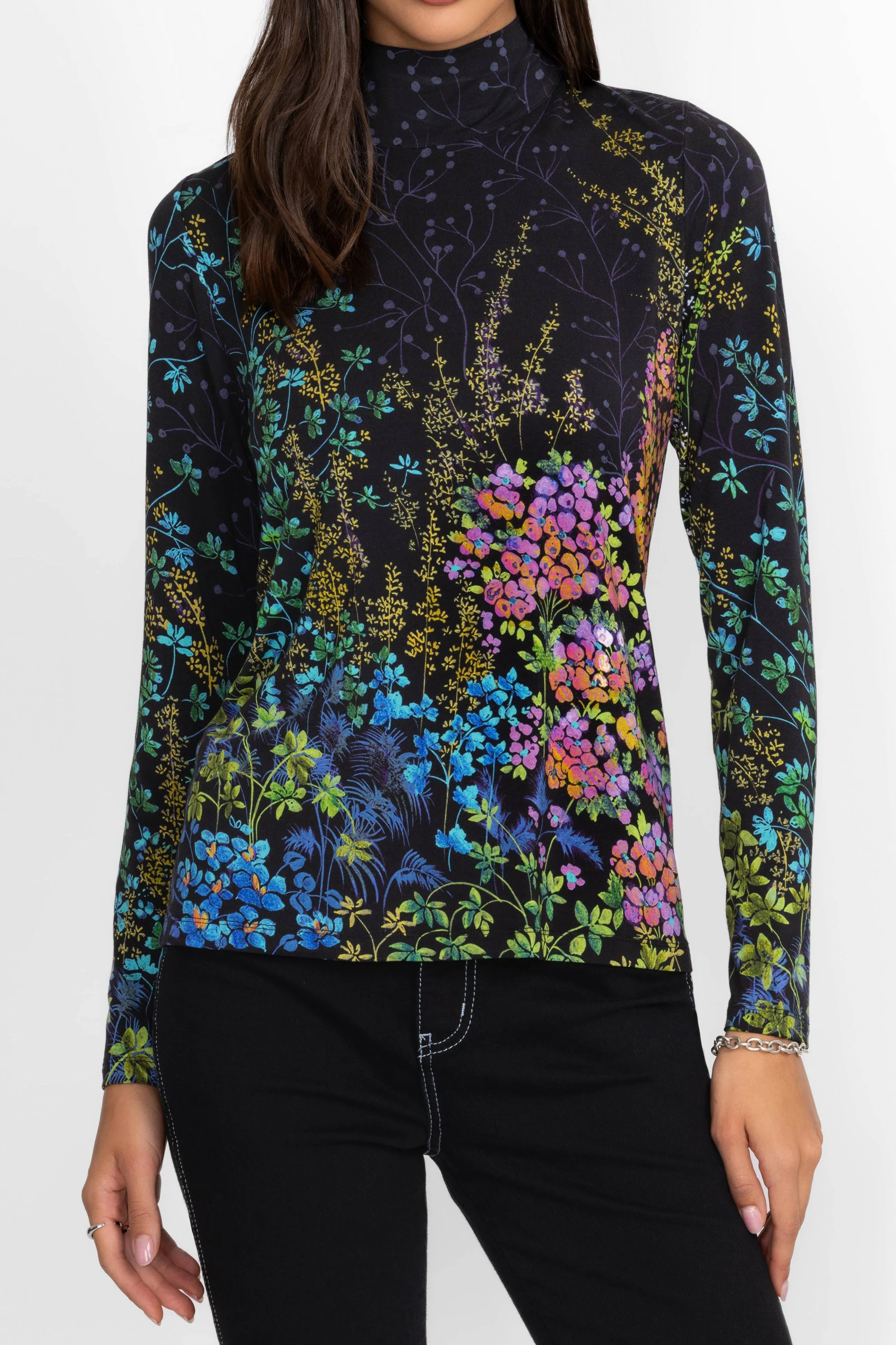 Johnny Was Janie Favorite Button Back Mock Neck Magic Garden