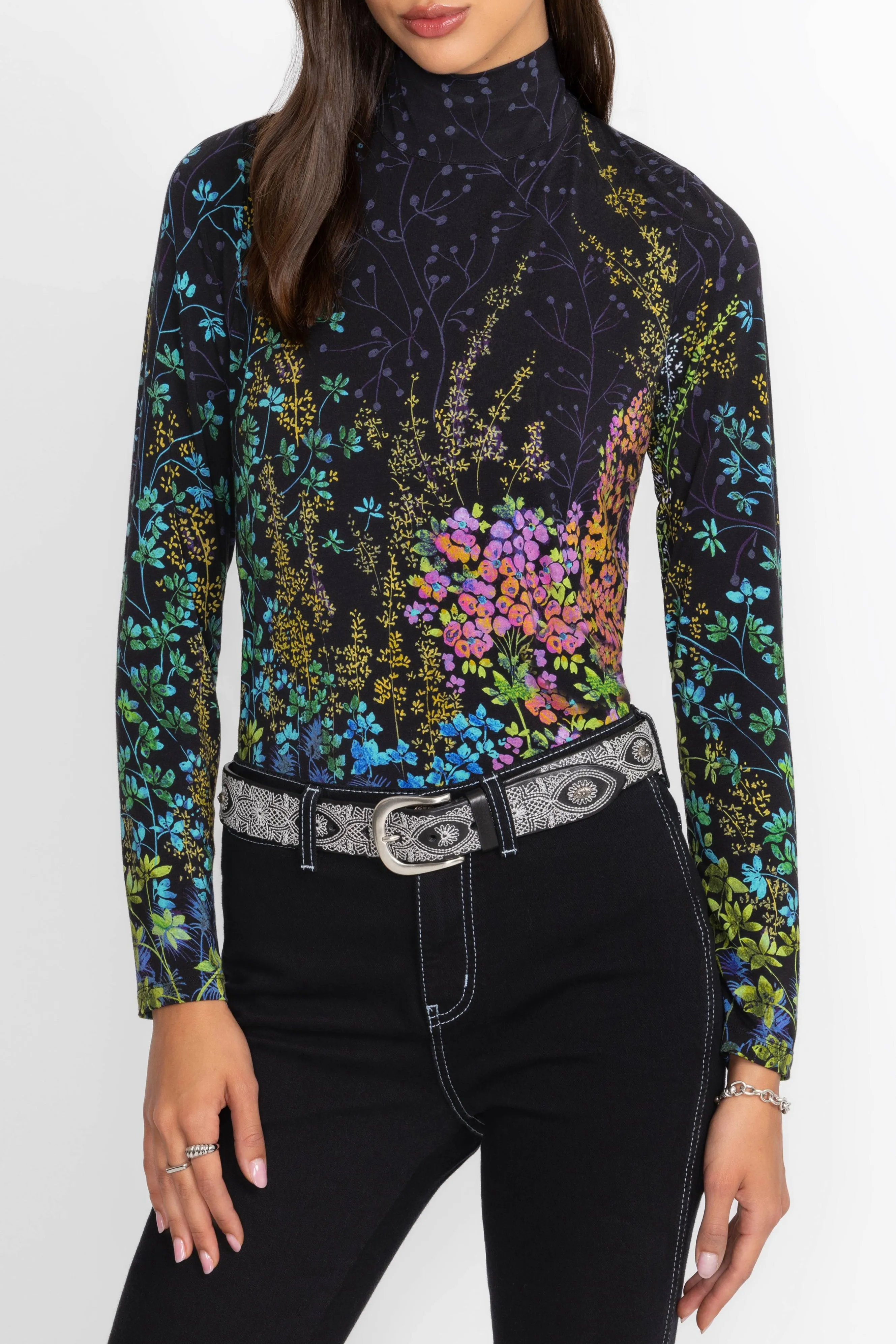 Johnny Was Janie Favorite Button Back Mock Neck Magic Garden