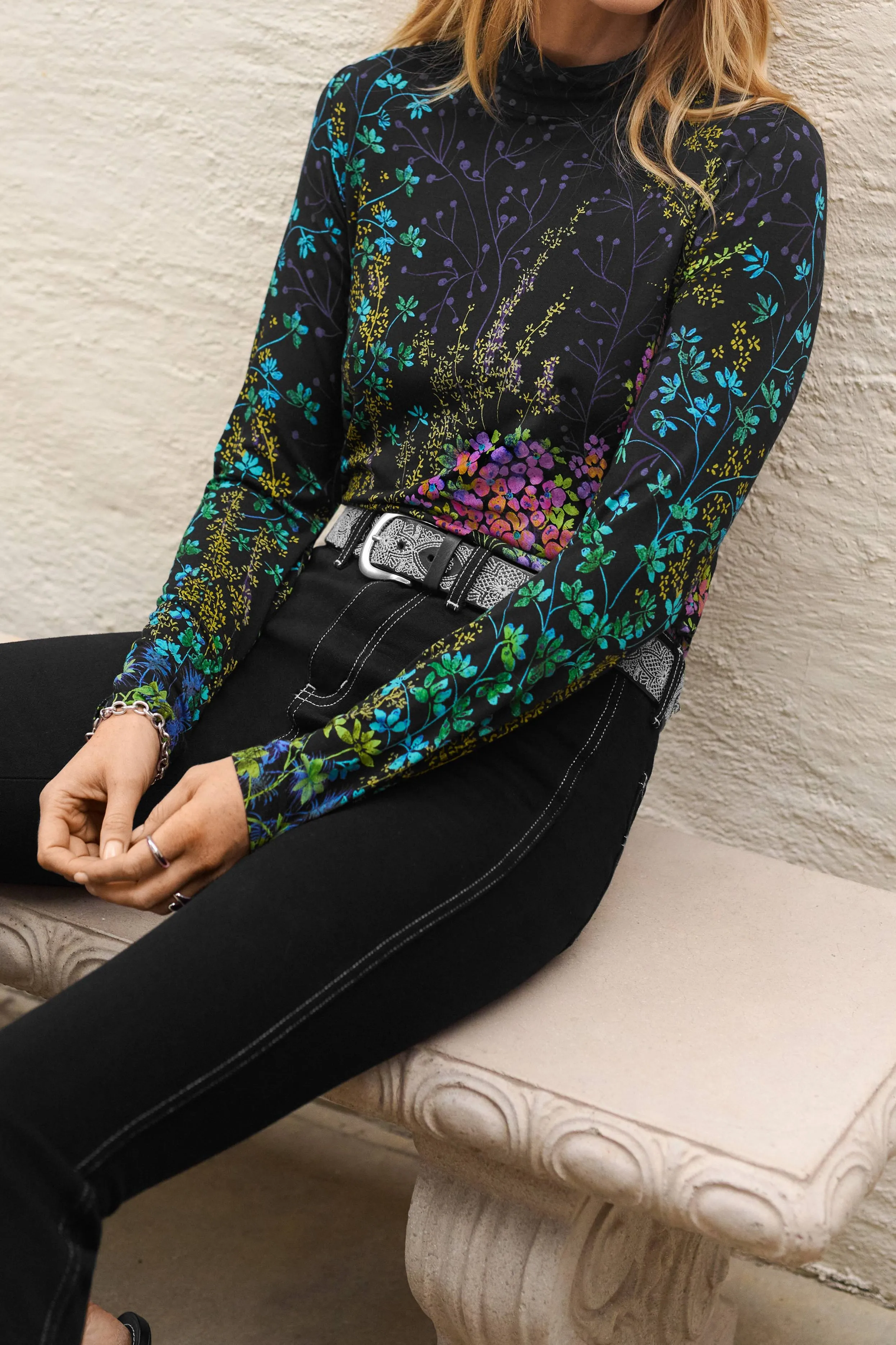 Johnny Was Janie Favorite Button Back Mock Neck Magic Garden