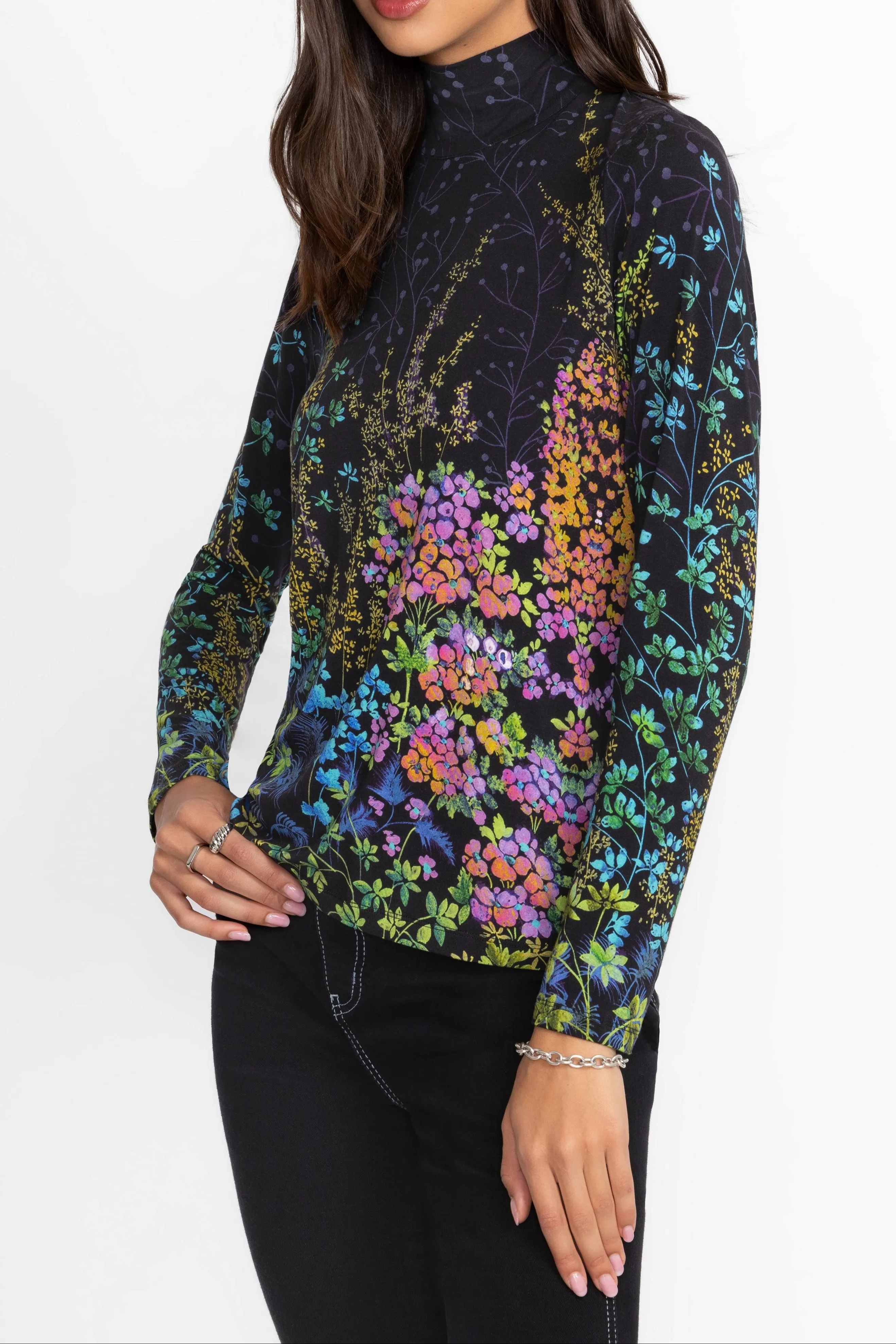Johnny Was Janie Favorite Button Back Mock Neck Magic Garden