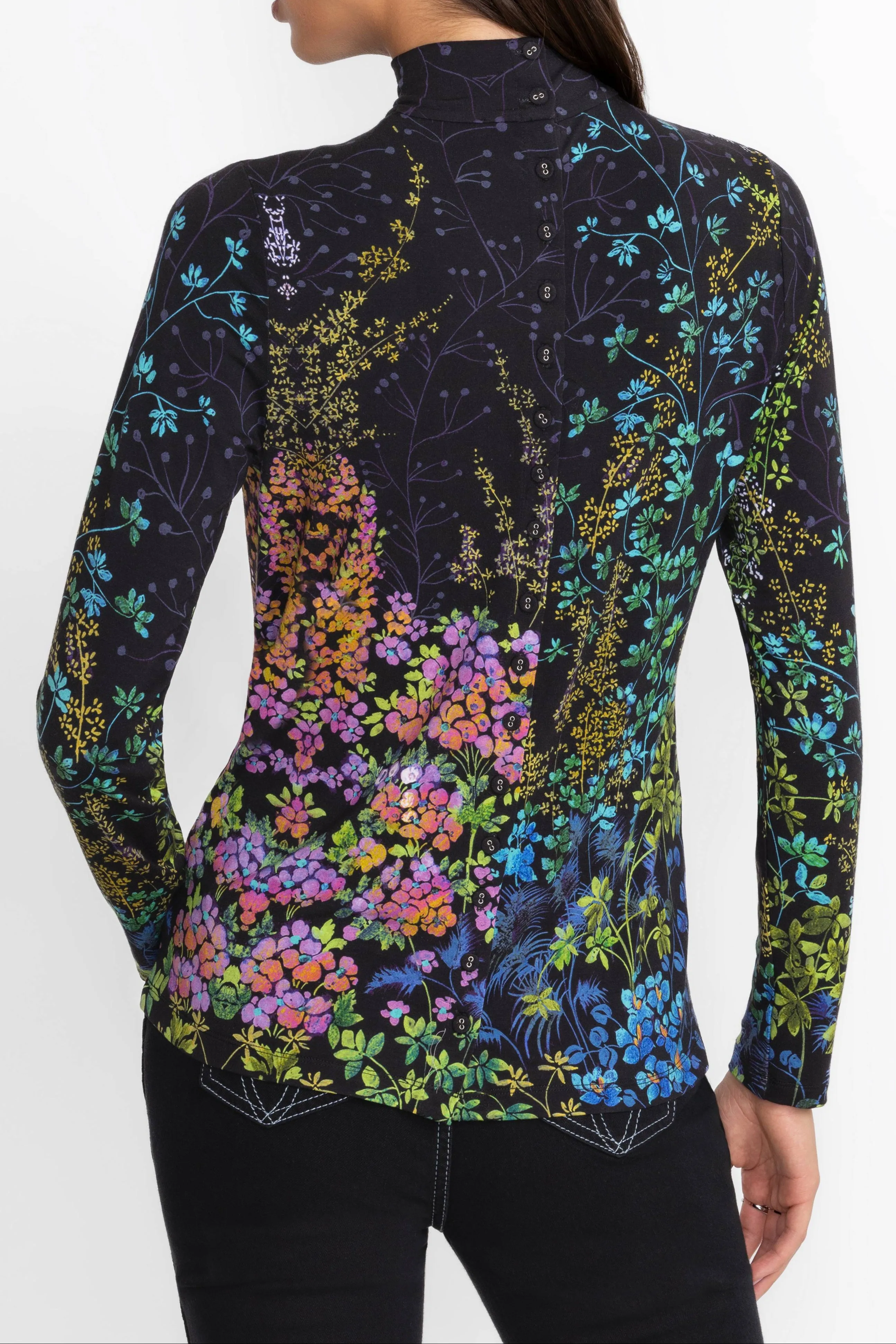 Johnny Was Janie Favorite Button Back Mock Neck Magic Garden