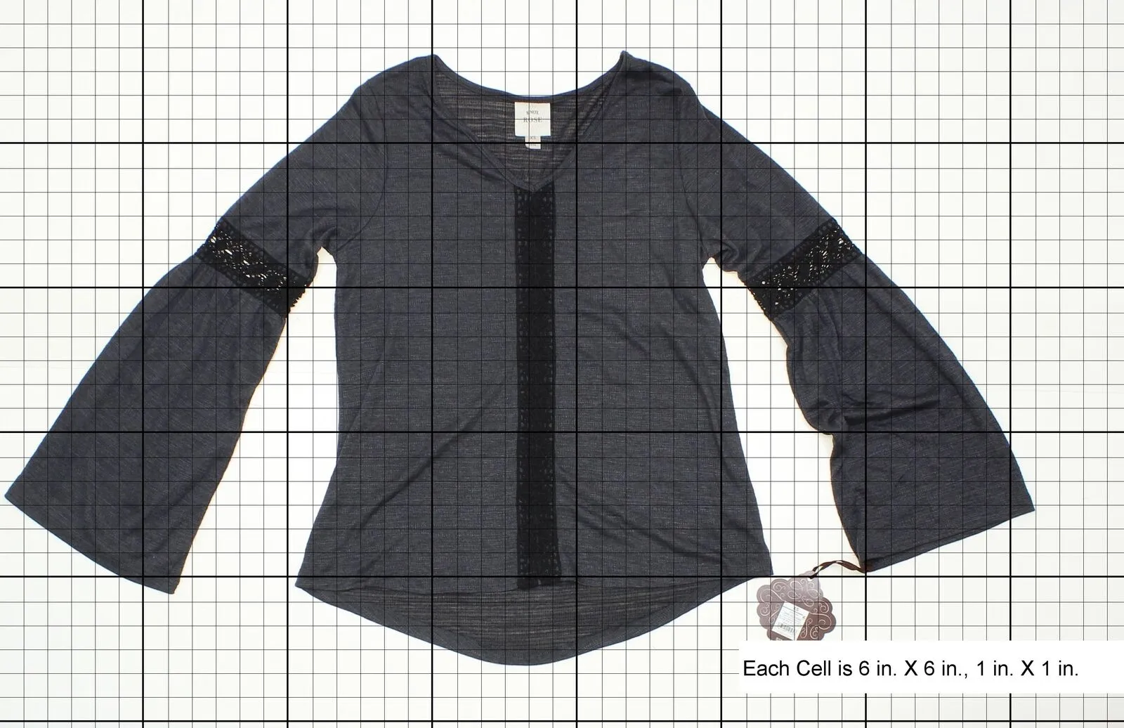 Knox Rose Women's Crochet Bell Sleeve Knit Blouse Shirt Top Grey XS