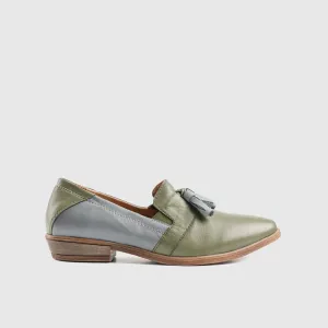 Leather Slip On Tassels 2893 Olive/Light Blue