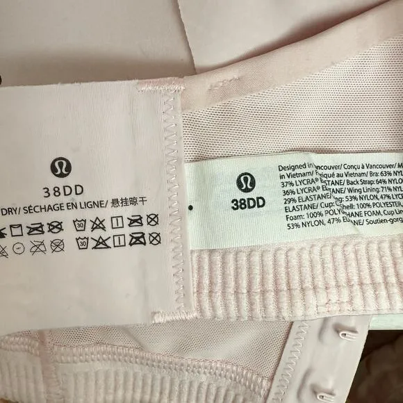 Lululemon AirSupport Bra High Support Size 38DD Pink Running Athletic Sports Bra