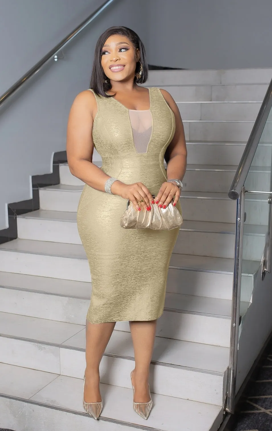 Luster Belle- Mesh Midi Bandage Dress