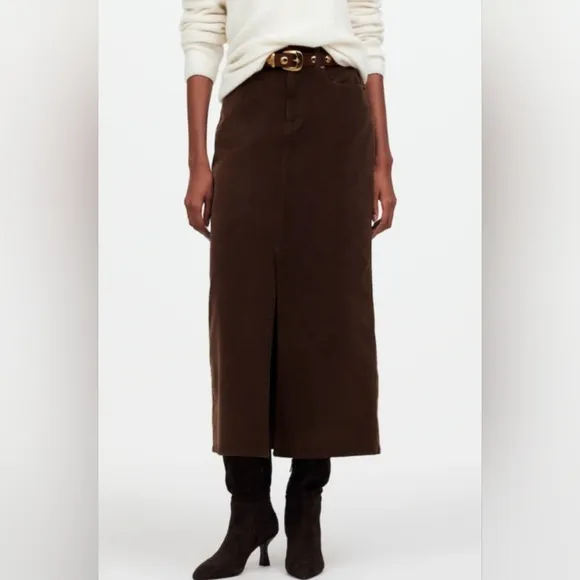 Madewell Corduroy Midi Skirt Front Slit, Side Pockets in Dark Carob Size 32