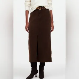 Madewell Corduroy Midi Skirt Front Slit, Side Pockets in Dark Carob Size 32