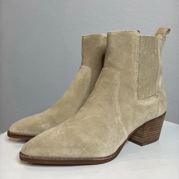 MADEWELL THE WESTERN HEELED POINTED TOE ANKLE BOOT IN WALNUT SHELL SUEDE