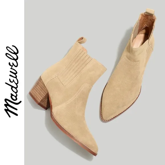 MADEWELL THE WESTERN HEELED POINTED TOE ANKLE BOOT IN WALNUT SHELL SUEDE