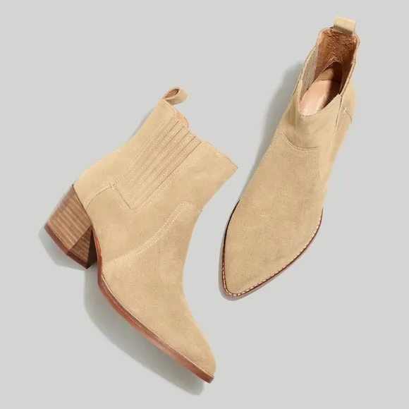 MADEWELL THE WESTERN HEELED POINTED TOE ANKLE BOOT IN WALNUT SHELL SUEDE