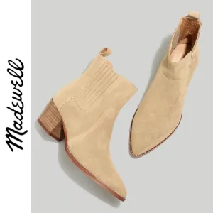 MADEWELL THE WESTERN HEELED POINTED TOE ANKLE BOOT IN WALNUT SHELL SUEDE
