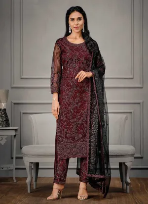 Maroon Heavy Embroidered Designer Stylish Pant Suit