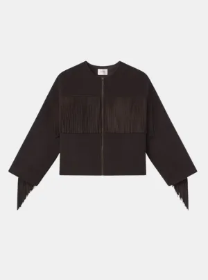 Mix Suede Fringe Coat
