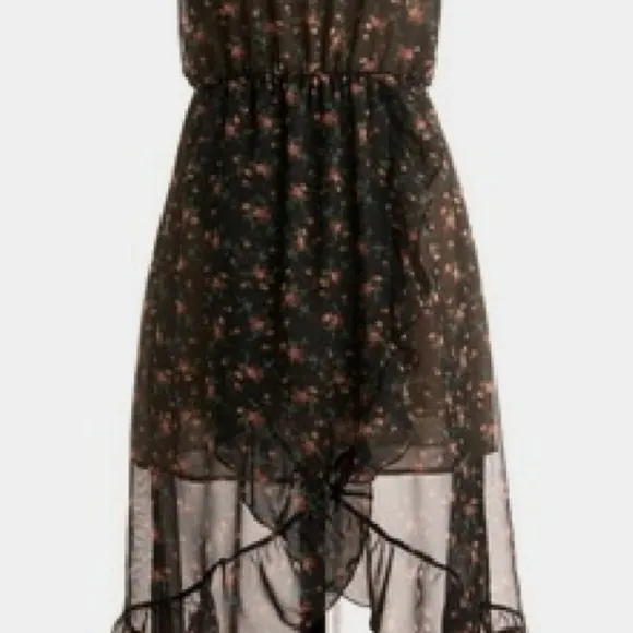 Modcloth Black Floral Cinematic Siren High Low Ruffle Dress