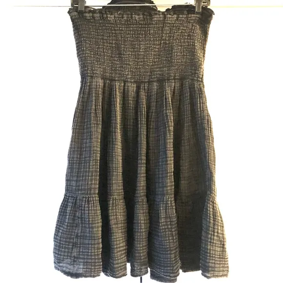 New ANTHROPOLOGIE Marisol Strapless Smocked Tiered Mini Dress Black S