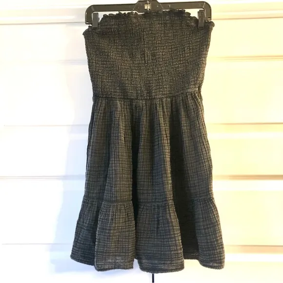 New ANTHROPOLOGIE Marisol Strapless Smocked Tiered Mini Dress Black S