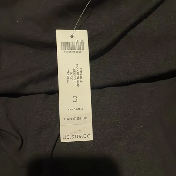 NWT Chico's Black Midi Dress