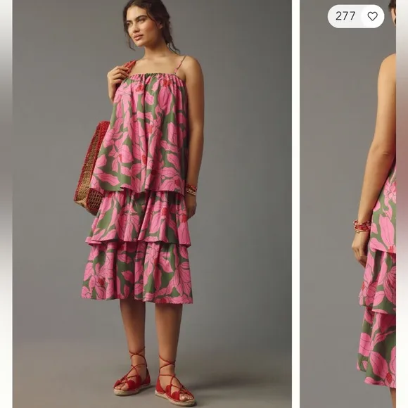 NWT Corey Lynn Calter Tie Shoulder Tiered Midi Dress